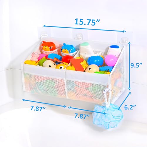 KPH Corner Bath Toy Organizer - 2-Compartment Mesh Bathtub Storage