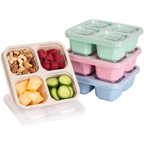 BE OVER QUALITY 4-Pack Bento Box, 4-Compartment Lunch Containers - Multicolor