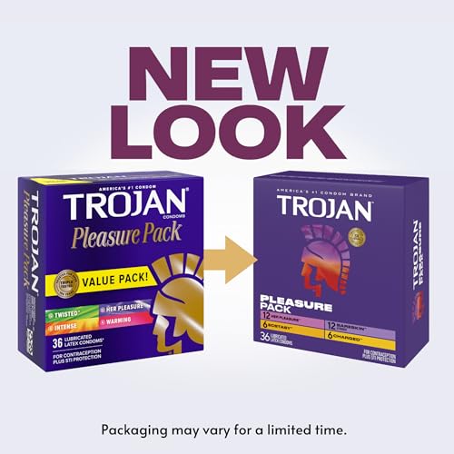 Trojan Pleasure Pack Assorted Latex Condoms, 36 Count - Variety Pack