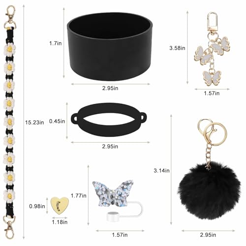 7PCS Cup Accessories Set Including 1 Pcs Water Bottle Handle Strap, 1 Pcs Siliocne Cup Boot, 1 Pcs Resin Butterfly Straw Cover, 2 Pcs Butterfly & Hairball Charms for Stanley Cup Tumbler