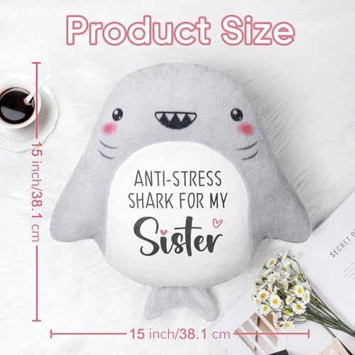 Shark Plush Throw Pillow - Funny Birthday Gift for Sister, 15 Inch