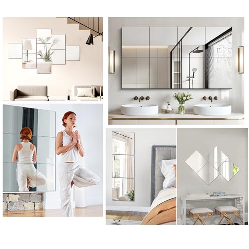 QEEYON 8x8 Inch Square Glass Mirror Sheet - Self-Adhesive Wall Mirror Tile