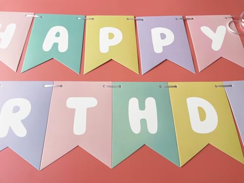Pastel Rainbow Happy Birthday Banner - Reusable Cardstock Bunting