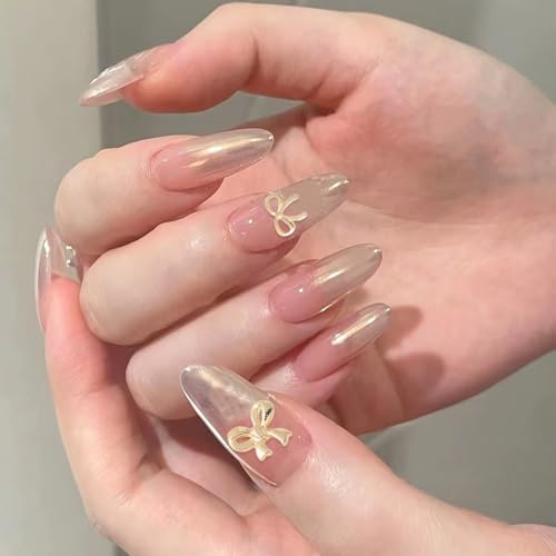 LUNARWHIRL 30 Pcs Metal Bow Nail Charms - 3D Golden Bowknot Gems