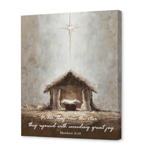 Christian Nativity Scene Canvas Wall Art, Framed Religious Painting 11x14