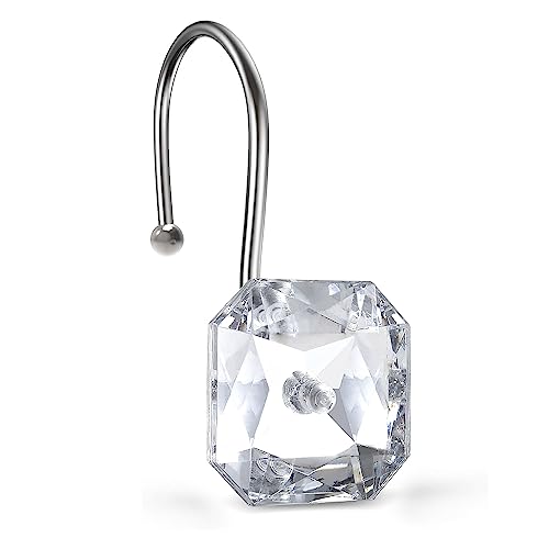 EleCharm 12PCS Clear Decorative Crystal Shower Curtain Hooks Stainless Steel Rust-Resistant