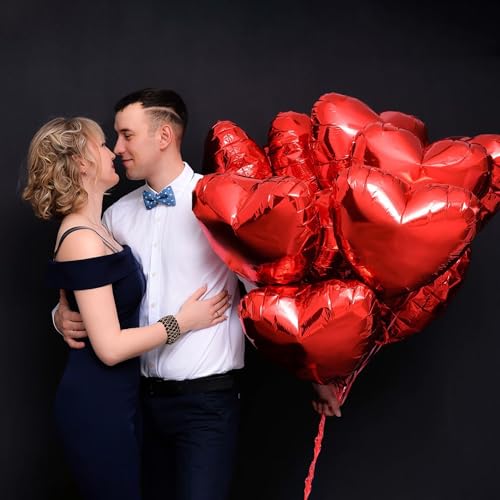 12 Pcs 18-Inch Red Heart Foil Mylar Balloons for Valentines Day Wedding