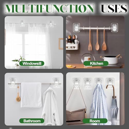 Detachable No Drill Curtain Rod Brackets - Adhesive 20LB Support, White (2 Pack)