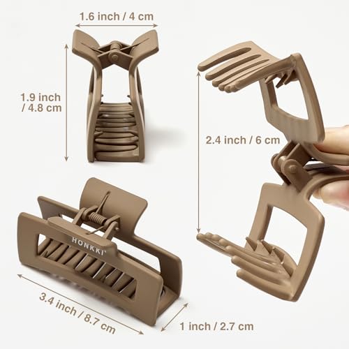 HONKKI 3.4 Inch Rectangle Hair Claw Clips, Nonslip Large Hair Jaw Clips 3 Pack