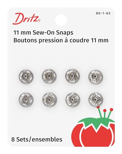 Dritz Sew-On Snaps, Nickel-Plated Brass, Size 1, 8-Count