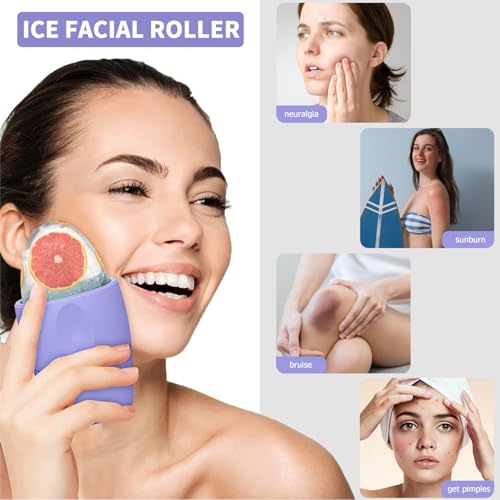 Luckyrao Silicone Ice Roller for Face and Eye Massage, Purple Reusable Facial Ice Mold