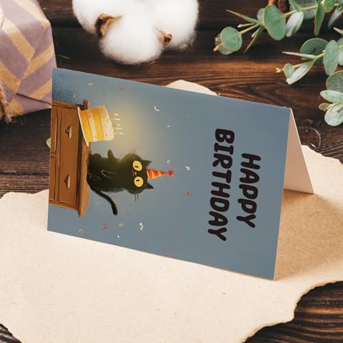 Funny Gray Cat Birthday Card for Cat Lovers - 5x7 Greeting Card with Envelope