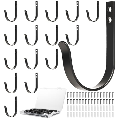 Heavy Duty Black Wall Hooks - 16 Pack for Coats, Towels & Bags