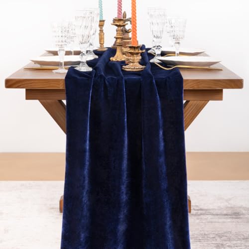 Navy Blue Velvet Table Runner Cloth 20 x 120 Inches Fall Wedding Decor - Socomi