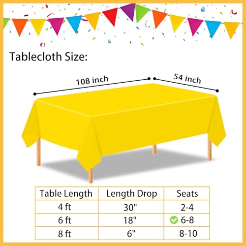 54x108 Inch Yellow Disposable Plastic Tablecloths - 2 Pack