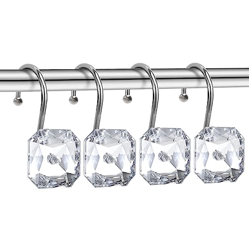 EleCharm 12PCS Clear Decorative Crystal Shower Curtain Hooks Stainless Steel Rust-Resistant
