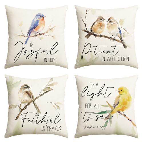 Fall Decorative Throw Pillow Covers Set of 4 - 18x18 Inch Bluebird Goldfinch Chickadee