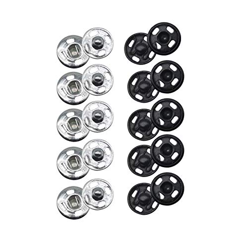 JOSDIOX 100 Sets Sew-On Snap Buttons, 10mm Black & Silver Fasteners
