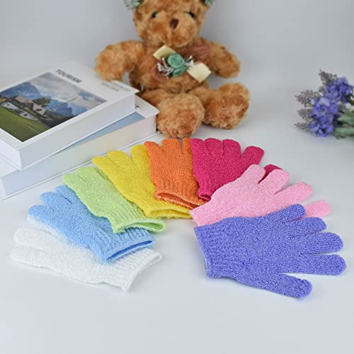 CREHODEC Exfoliating Shower Gloves - White Body Scrub Mitts (2 Pack)