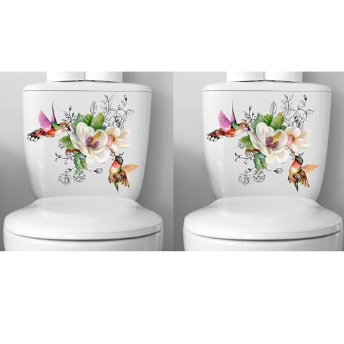 Floral Birds Butterfly Toilet Seat Stickers - Set of 2