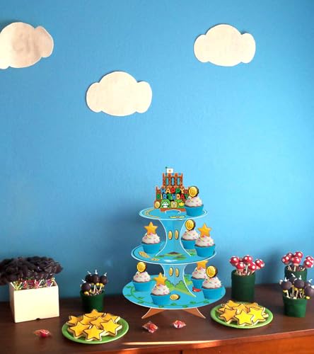 Super Brothers Cupcake Stand with 24 Toppers for Birthday Parties