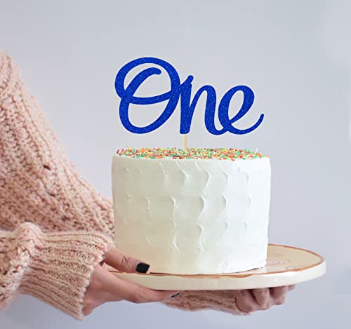1st Birthday Cake Topper for Boys - Blue Glitter Number One