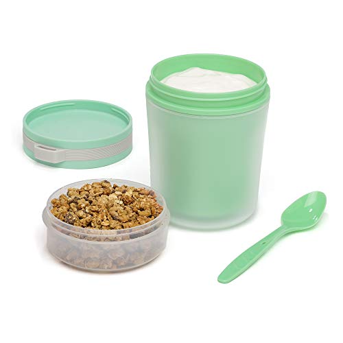 Goodful 14-Ounce Double Wall Insulated Yogurt Container with Lid & Spoon - Leak Proof, Microwave & Dishwasher Safe, Green - Pack of 1