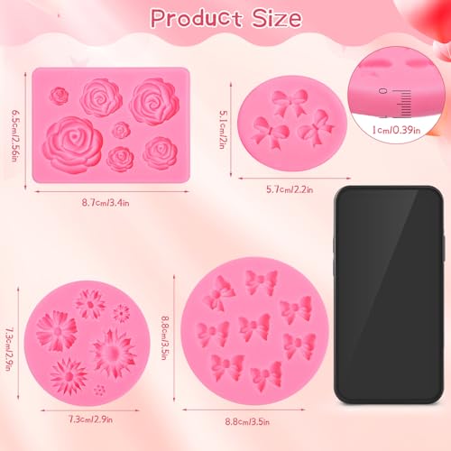 Pimoys Flower & Bow Silicone Molds for Chocolate, Candy & Cake Decorating