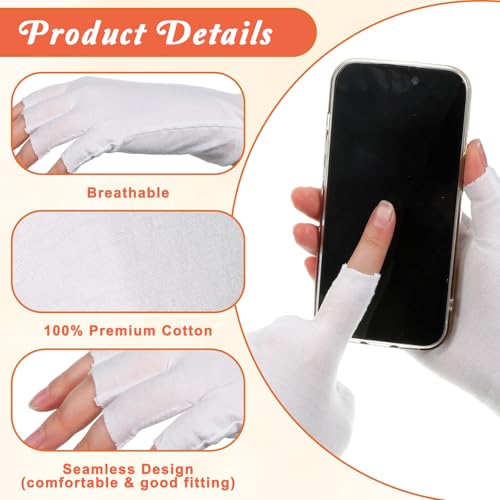 HJZHII 6 Pairs White Cotton Fingerless Moisturizing Gloves for Dry Hands Eczema