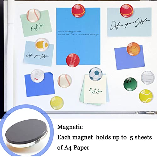 Strong Glass Refrigerator Magnets - 12 Pack Colorful Sports Designs