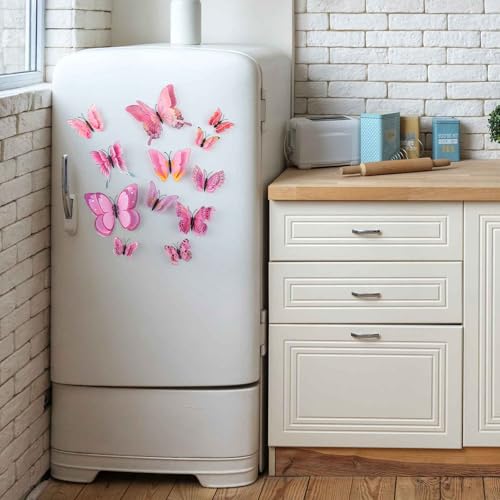 24 PCS 3D Butterfly Wall Stickers with Magnets - Pink Decor
