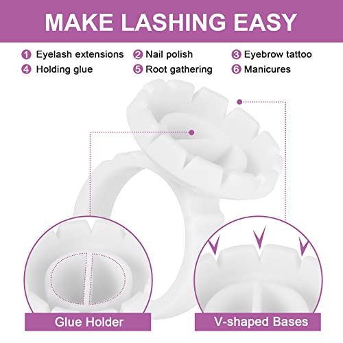 Burboeiy 100PCS Lash Rings for Eyelash Extensions - Adjustable Glue Cups