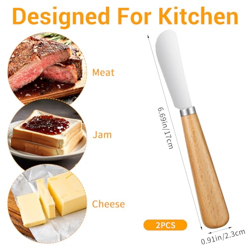 Tyqour 2-Piece Butter Knife Set with Wooden Handle for Smooth Spreading