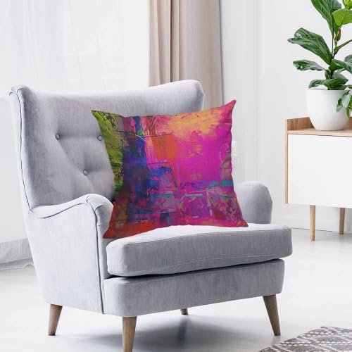 HOSNYE 18x18 Inch Bright Fuchsia Abstract Throw Pillow Cover - Pack of 1