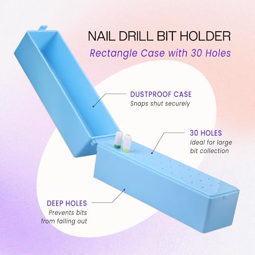 PANA 30-Hole Nail Drill Bit Holder Stand Dustproof Storage Case Blue
