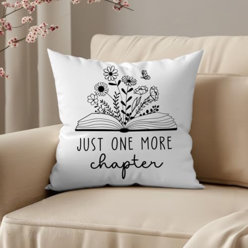 Just One More Chapter Book Lovers Throw Pillow Cover 18x18