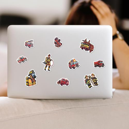 Pack of 50 Waterproof Firefighter Stickers for Water Bottles & Laptops