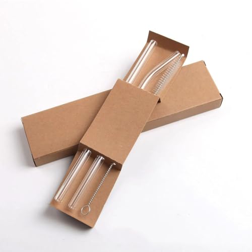 Reusable Glass Drinking Straws with Cleaning Brush - 2-Piece Set