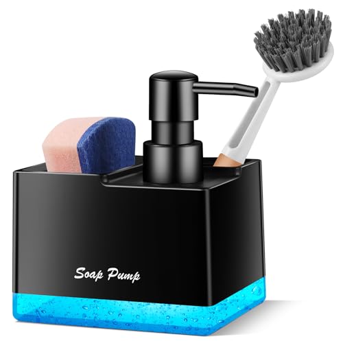 3-in-1 Dish Soap Dispenser with Sponge Holder - Black Kitchen Sink Caddy