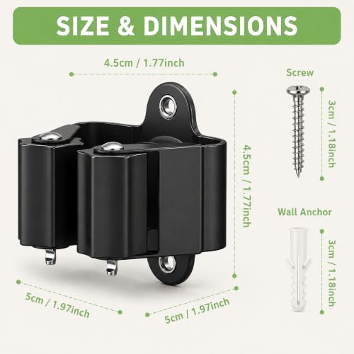 3-H Wall Mount Broom Holder 4 Pack - Black Stainless Steel Mop Hanger