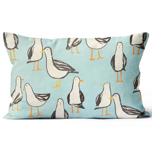 Palasarkaaa Nautical Seagull Lumbar Pillow Cover 12x20 Inch Blue Double-Sided