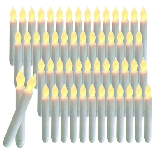 60PCS White Flameless LED Taper Candles Battery Operated Flickering Flame Safe Decor