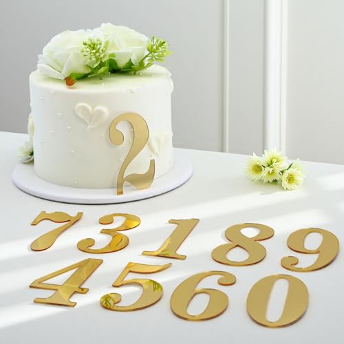 Gold Mirror Acrylic Number Cake Toppers - 20 Pieces for Celebrations
