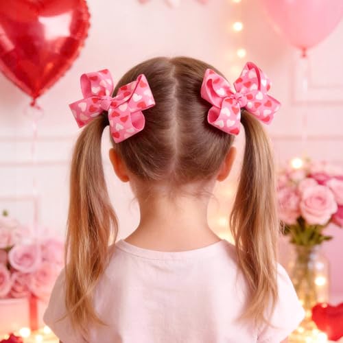Valentine's Day Hair Bow Clips Pink Heart Hair Barrettes 2Pcs