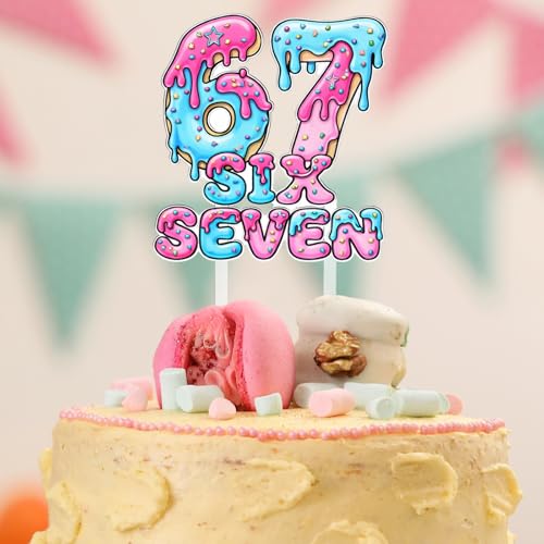 Hushee 67 Birthday Cake Topper - Ice Cream Design, Pink & Blue