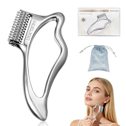 HUGJOG Metal Face and Body Massage Roller with Gua Sha Edge for Tension Relief