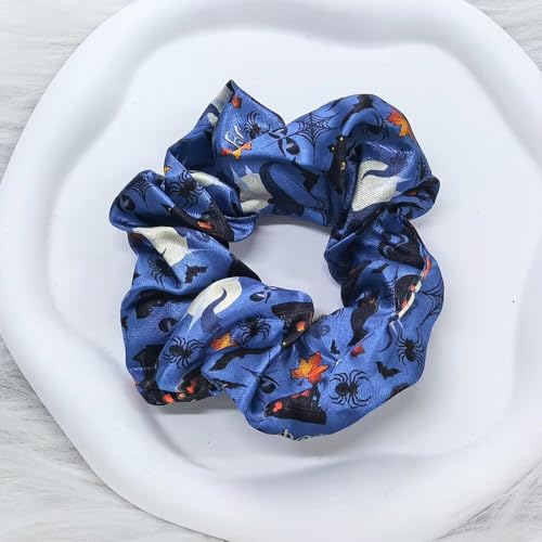 2-Piece Halloween Hair Scrunchies - Spooky Spider Web & Pumpkin Elastic Hair Ties for Women