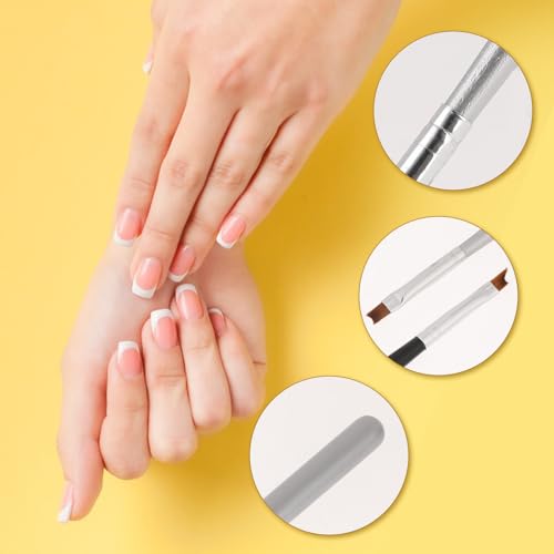 Trinkrittey French Tip Nail Brush Set - 6 Pcs Oblique & Moon Shape Manicure Brushes