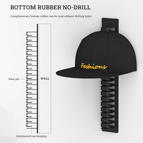 Wall-Mounted Hat Rack Organizer - Black 2-Pack for 38 Caps