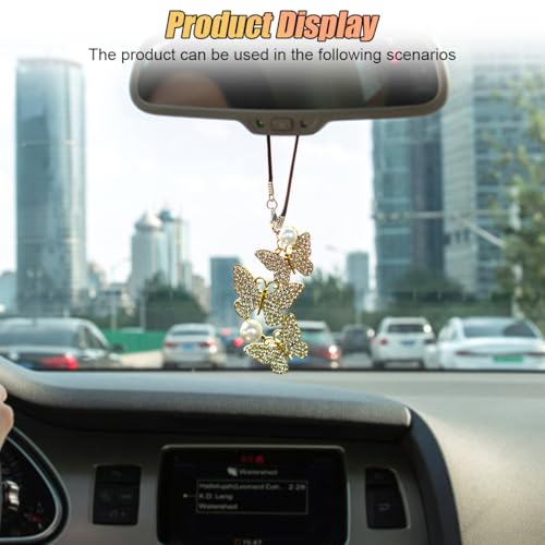 Bling Butterfly Car Rear View Mirror Charm - White Rhinestone Pendant